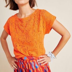 Maeve by Anthropologie Dark Orange Karine Beaded Lace Top